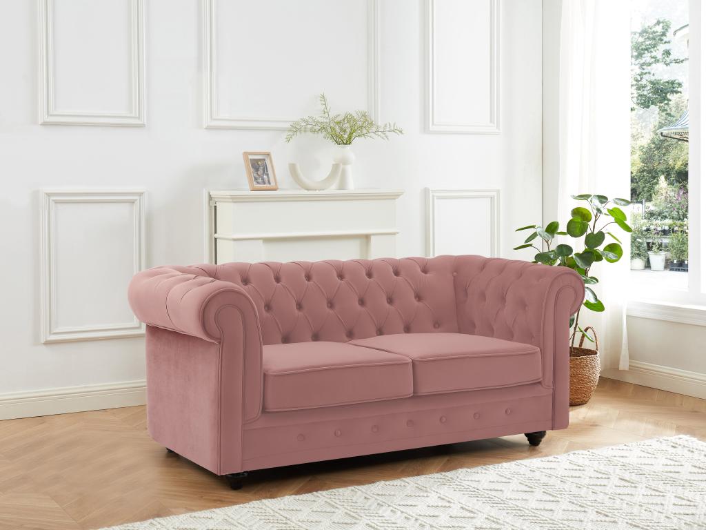 Sofá de 2 plazas de terciopelo rosa pastel CHESTERFIELD