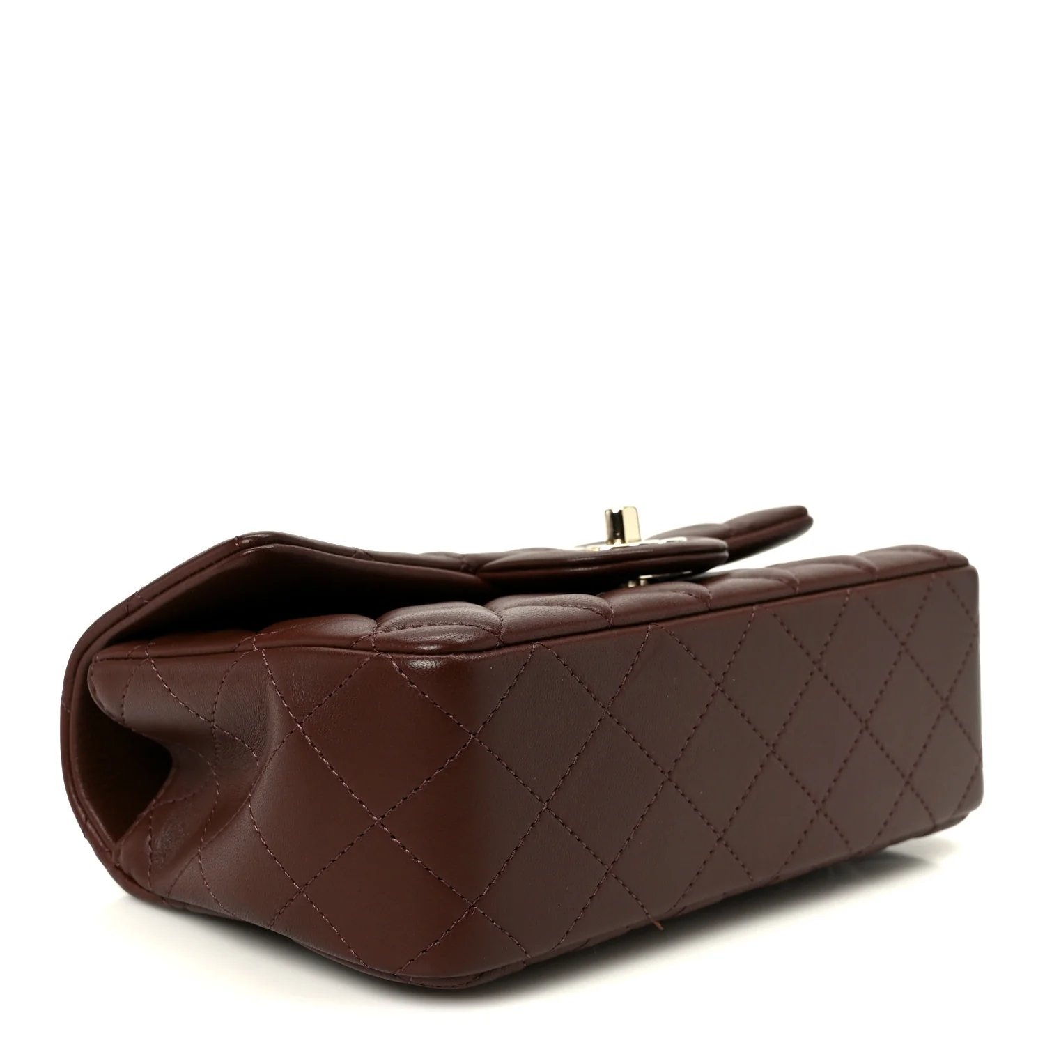 Lambskin Quilted Mini Top Handle Rectangular Flap Dark Brown - Top Club