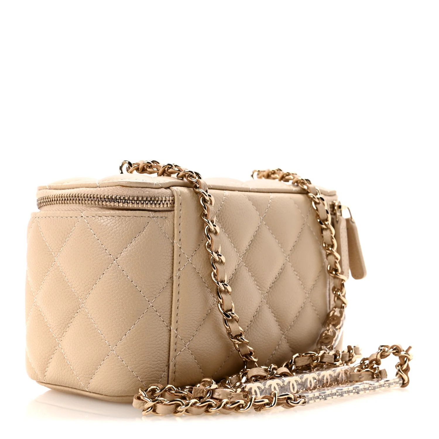 Caviar Quilted Small Tiny CC Vanity Case With Chain Beige - Top Club