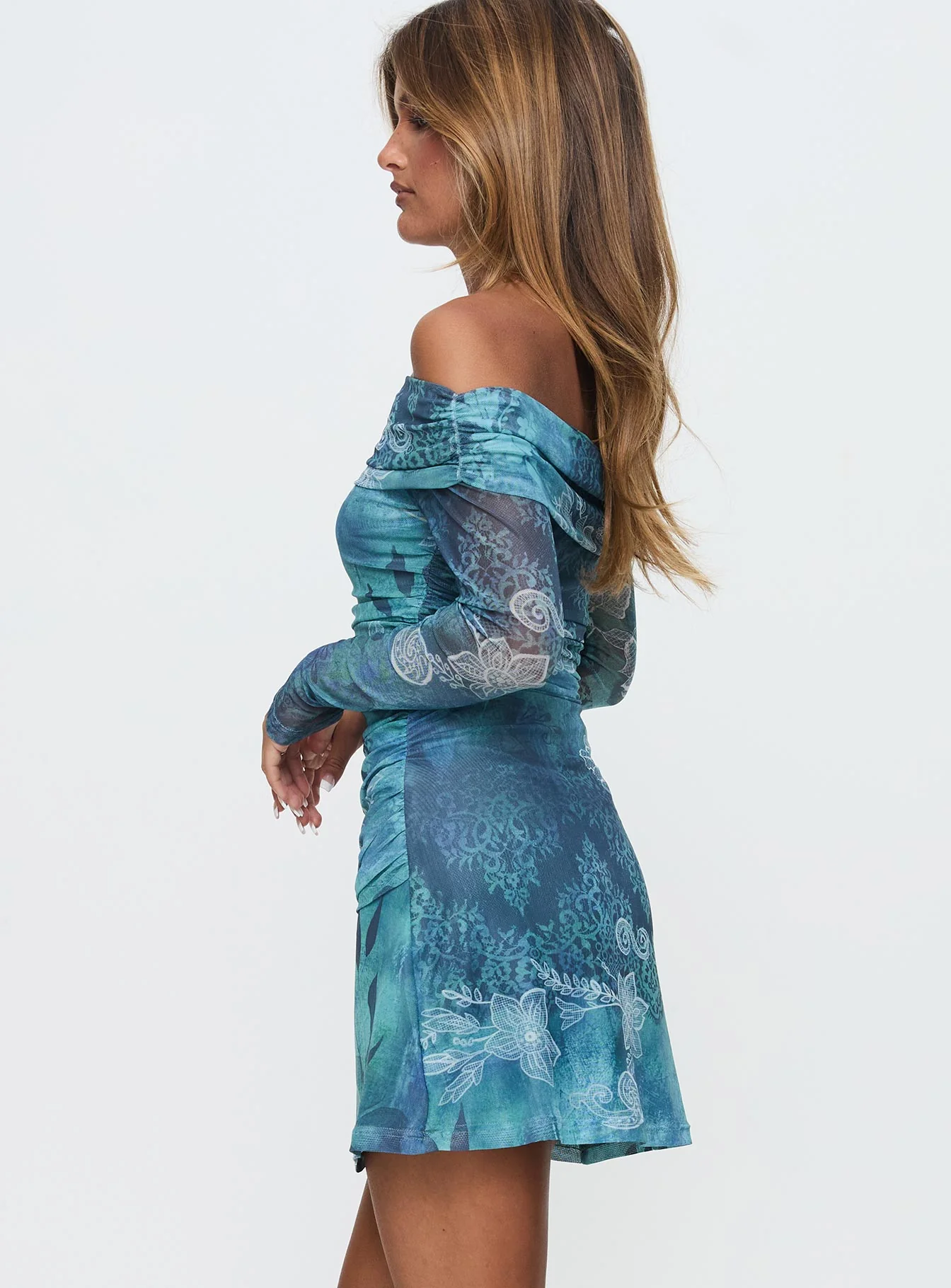 Olympique Long Sleeve Mini Dress Blue Multi