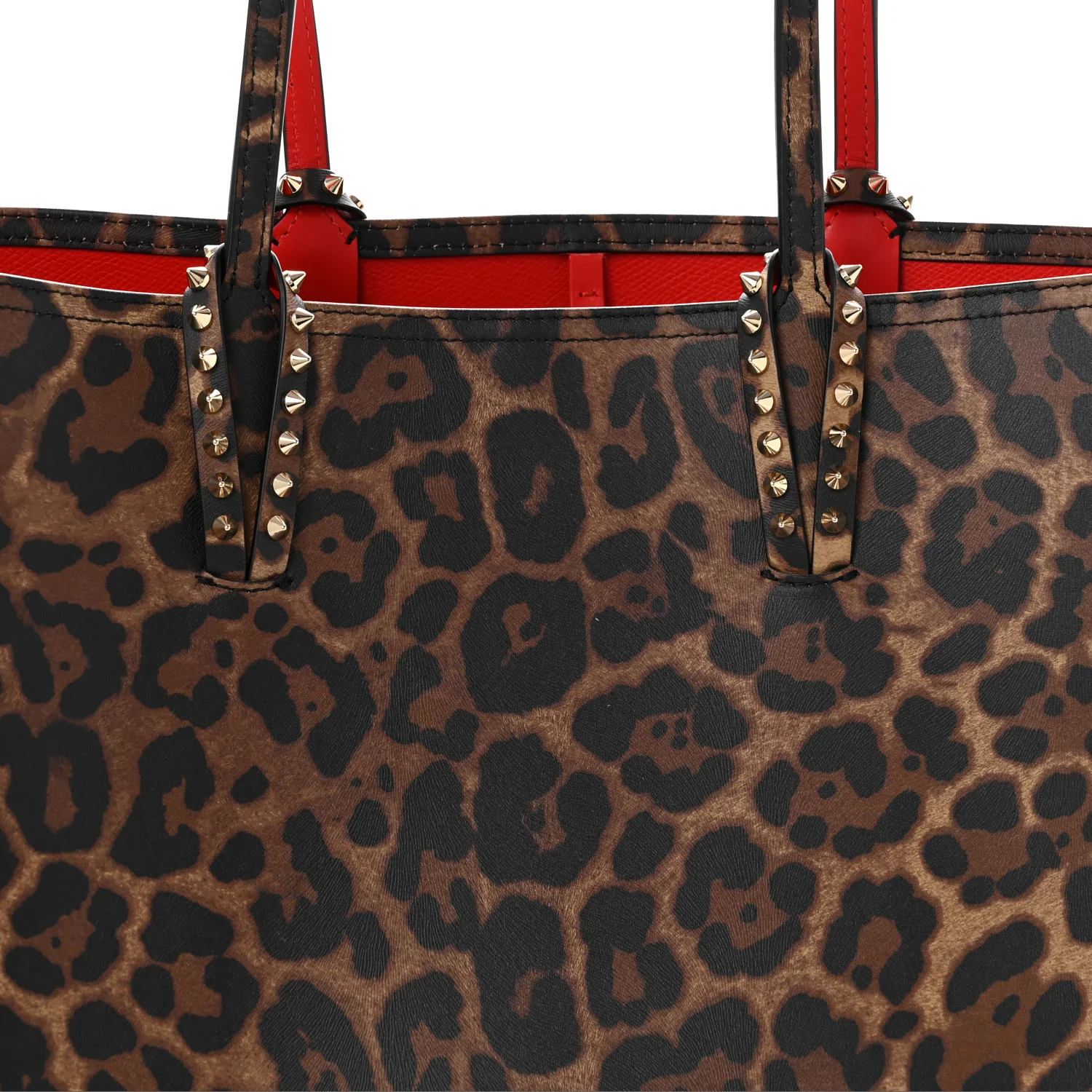 Calfskin Leopard Print Spikes East West Cabata Tote Brown - Top Club