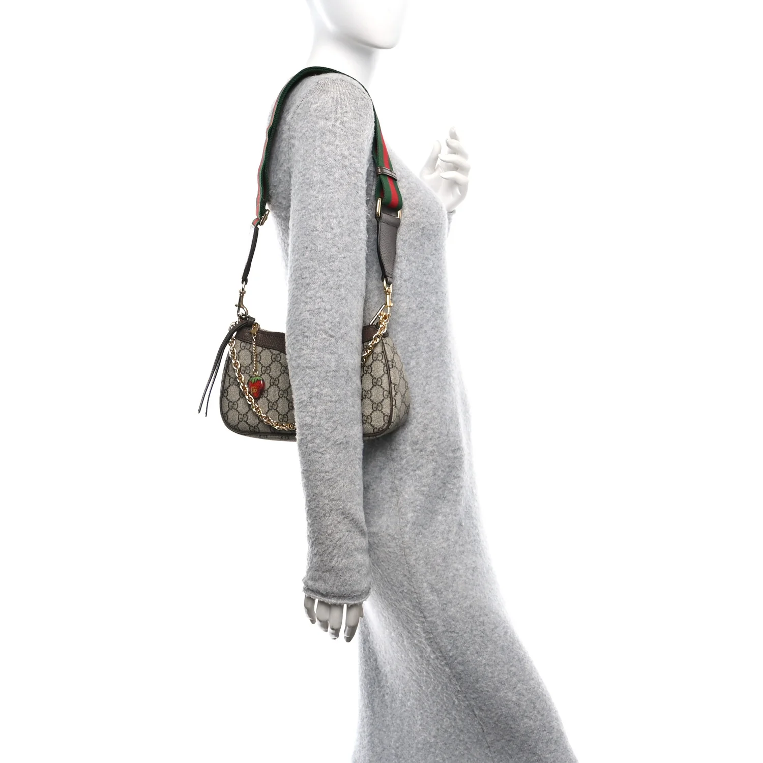 GG Supreme Monogram Textured Dollar Calfskin Web Small Ophidia GG Handbag Beige Ebony New Acero
