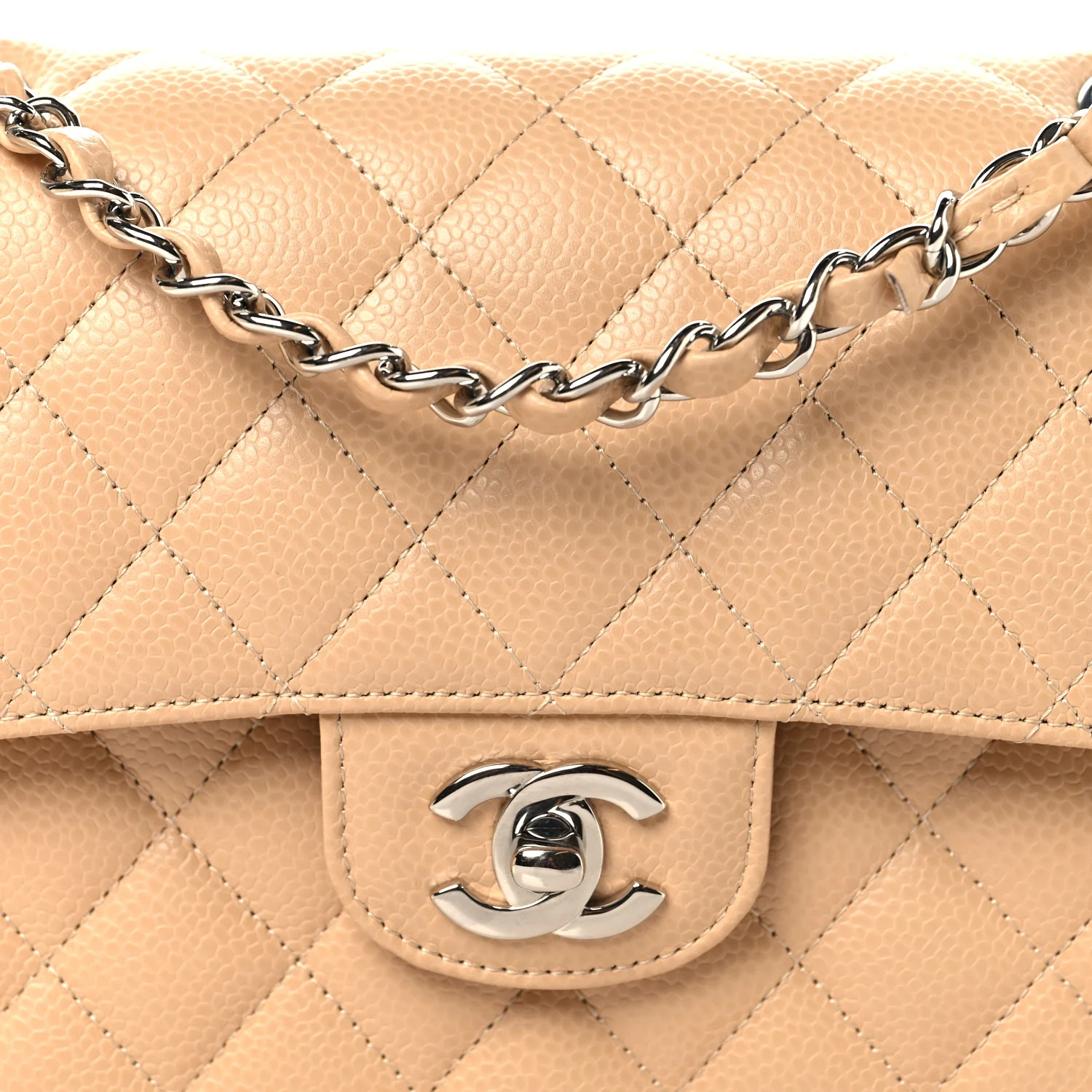 Caviar Quilted Small Double Flap Beige - Top Club