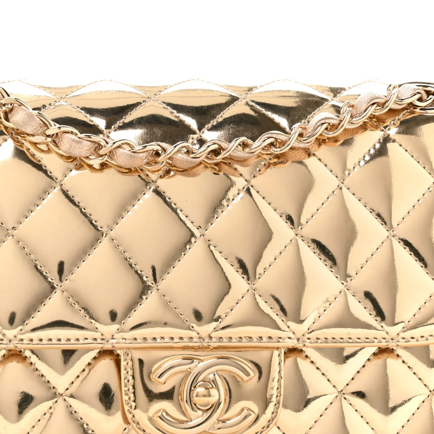 Mirror Calfskin Metallic Calfskin Medium Hollywood Boulevard Flap With Star Coin Purse Light Gold - Top Club