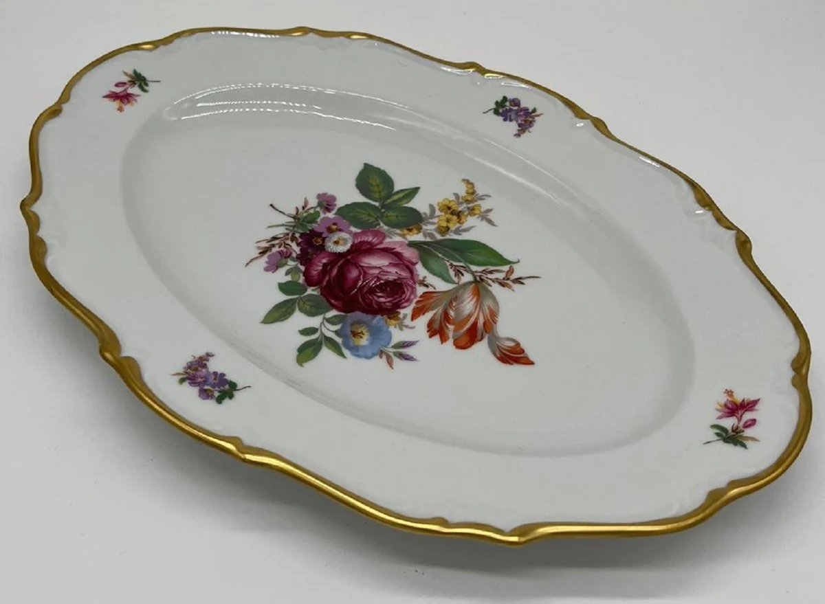 Luxury Baroque Porcelain Plate White / Multicolored / Gold 38 cm - Oval Serving Plate - Luxury Baroque Style Porcelain Accessories - Reichenbach Porcelain - Luxury Quality - Made in Germany