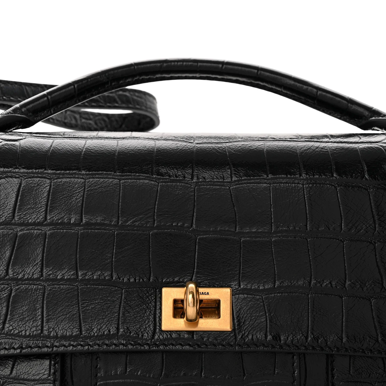 Crocodile Embossed Small Bel Air Clutch On Strap Black - Top Club