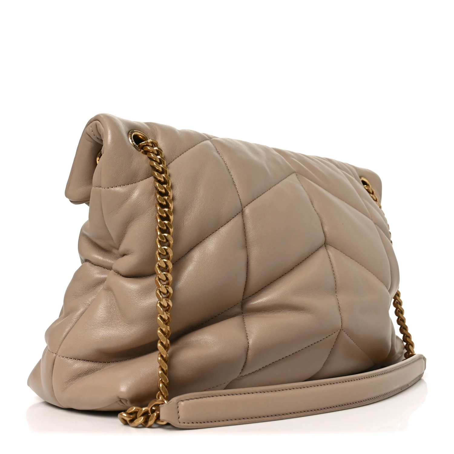 Lambskin Quilted Small Loulou Puffer Monogram Chain Satchel Dark Beige - Top Club