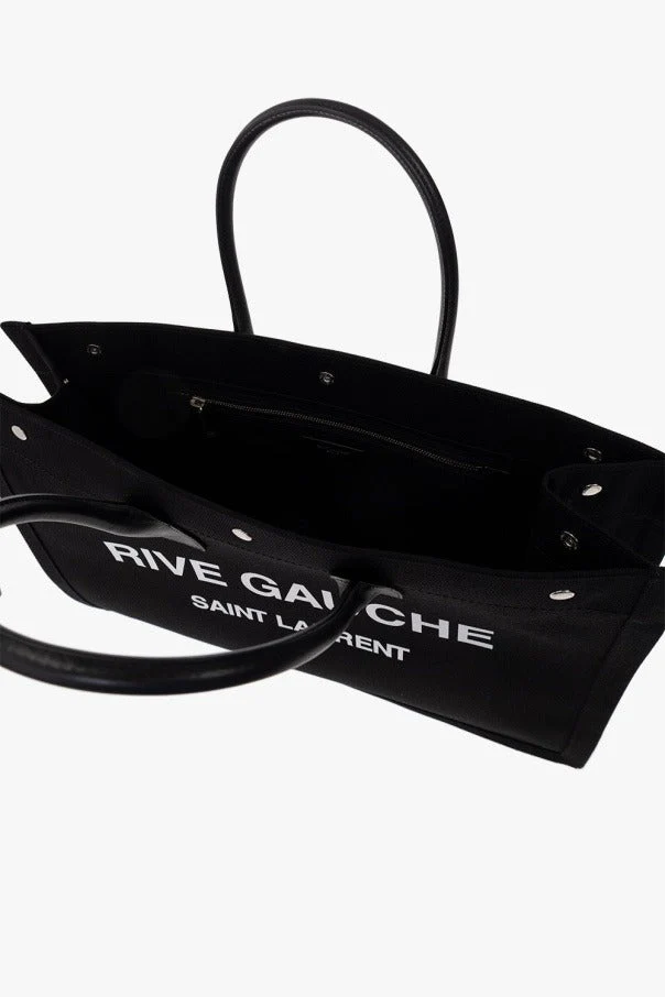 Saint Laurent Paris Rive Gauche Canvas Tote Bag Cotton NOIR ET BLANC 18.8 X 14.1 X 6.2 IN - Top Club