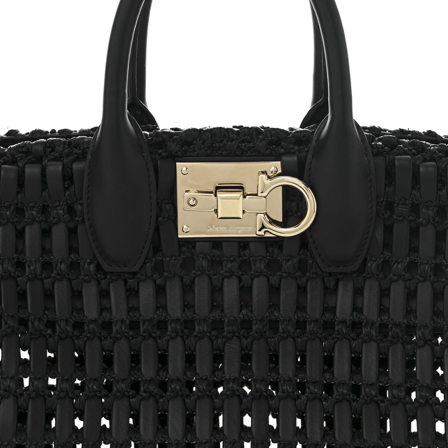 Raffia Calfskin The Studio Box Tote Black - Top Club