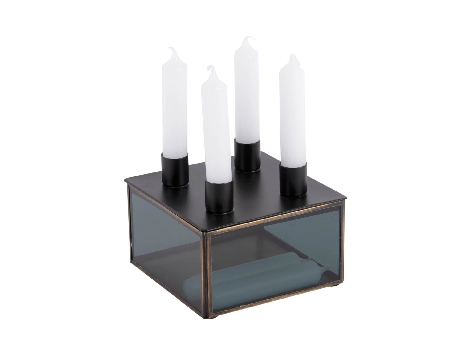 Candle holder Boxed square glass black
