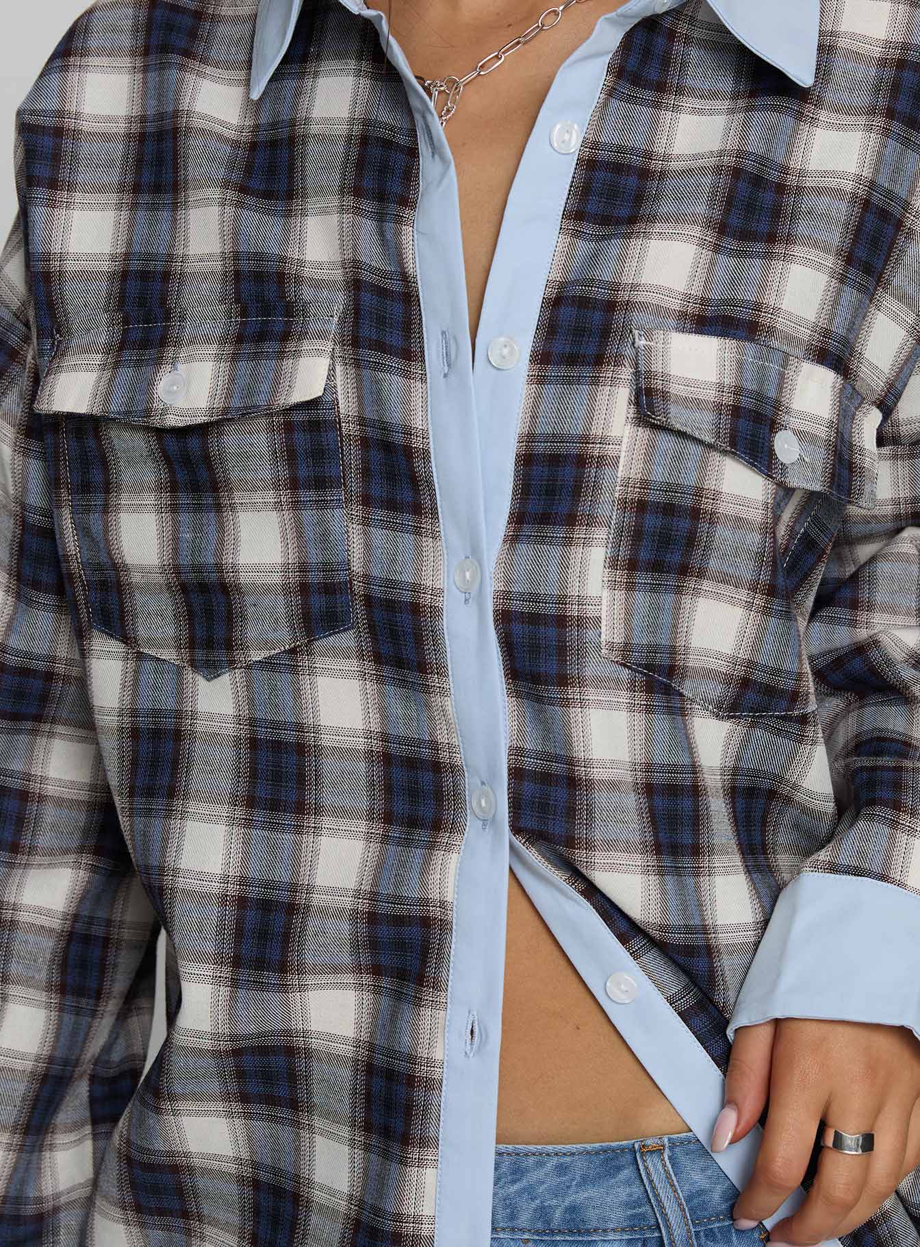 Walda Contrast Flannel Shirt Blue Check
