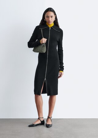 & Other Stories RIBBED ZIP-FRONT MIDI DRESS