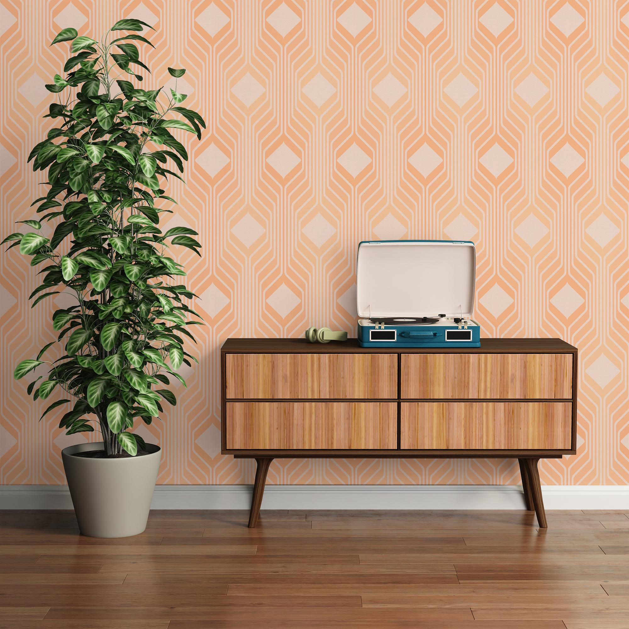 Retro behang met ruitpatronen in warme kleuren – oranje, beige #1