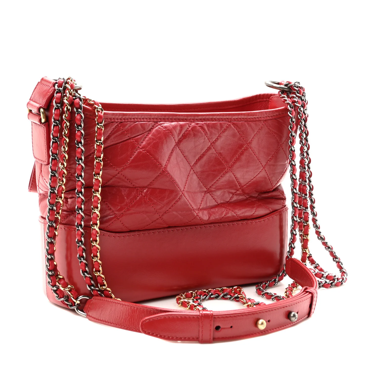 Aged Calfskin Quilted New Medium Gabrielle Hobo Red - Top Club