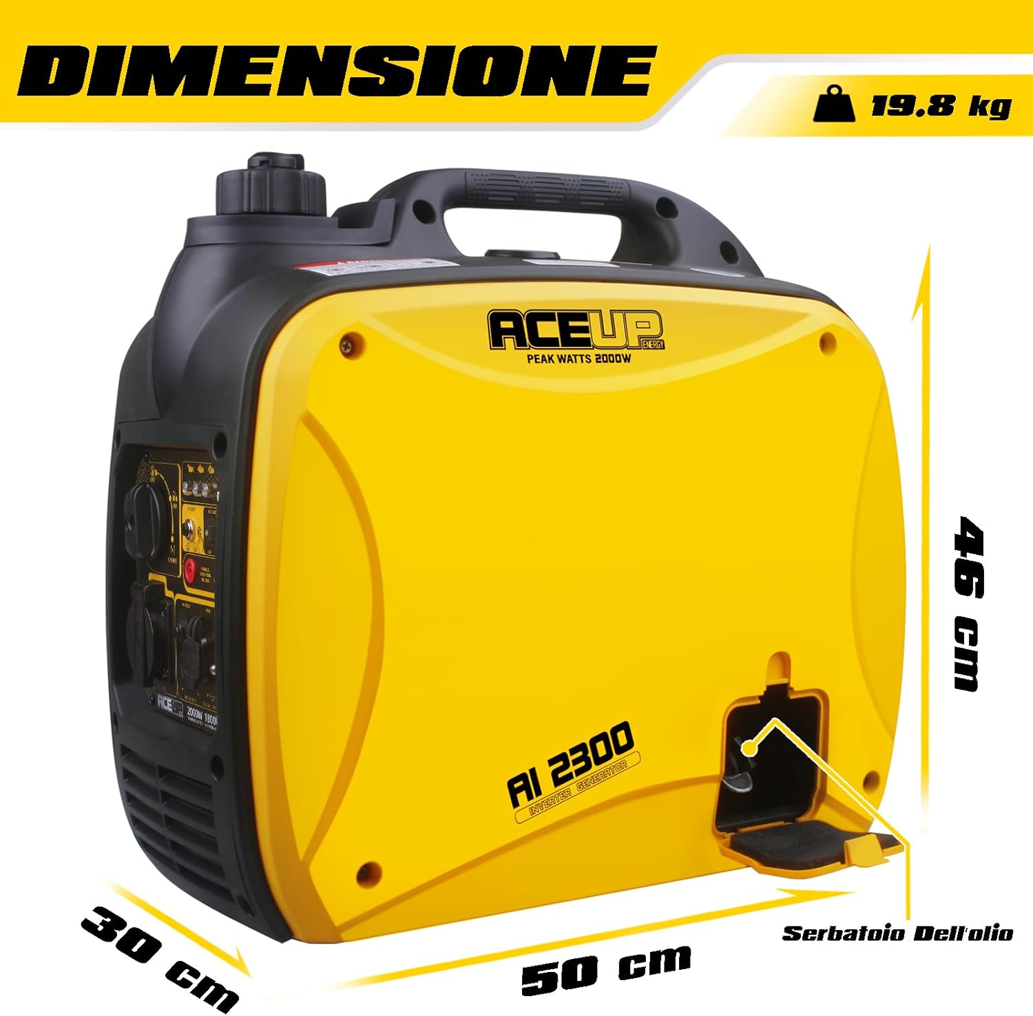 Aceup Energy 2000W Generatore di Corrente, Benzina Inverter Generatore Portatile Silenziato con presa 230 V per uso domestico e campeggio