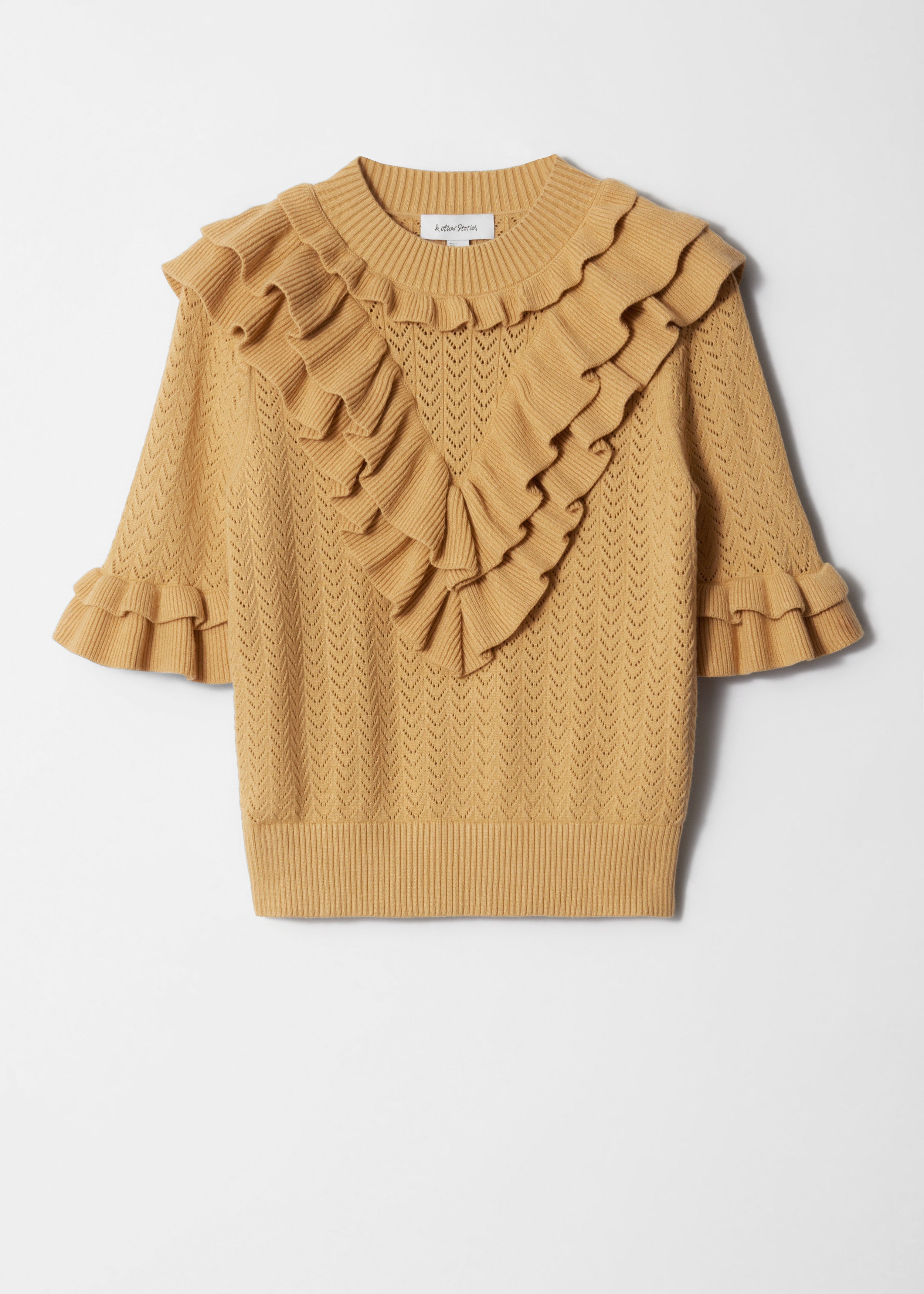 & Other Stories POINTELLE-KNIT RUFFLE TOP