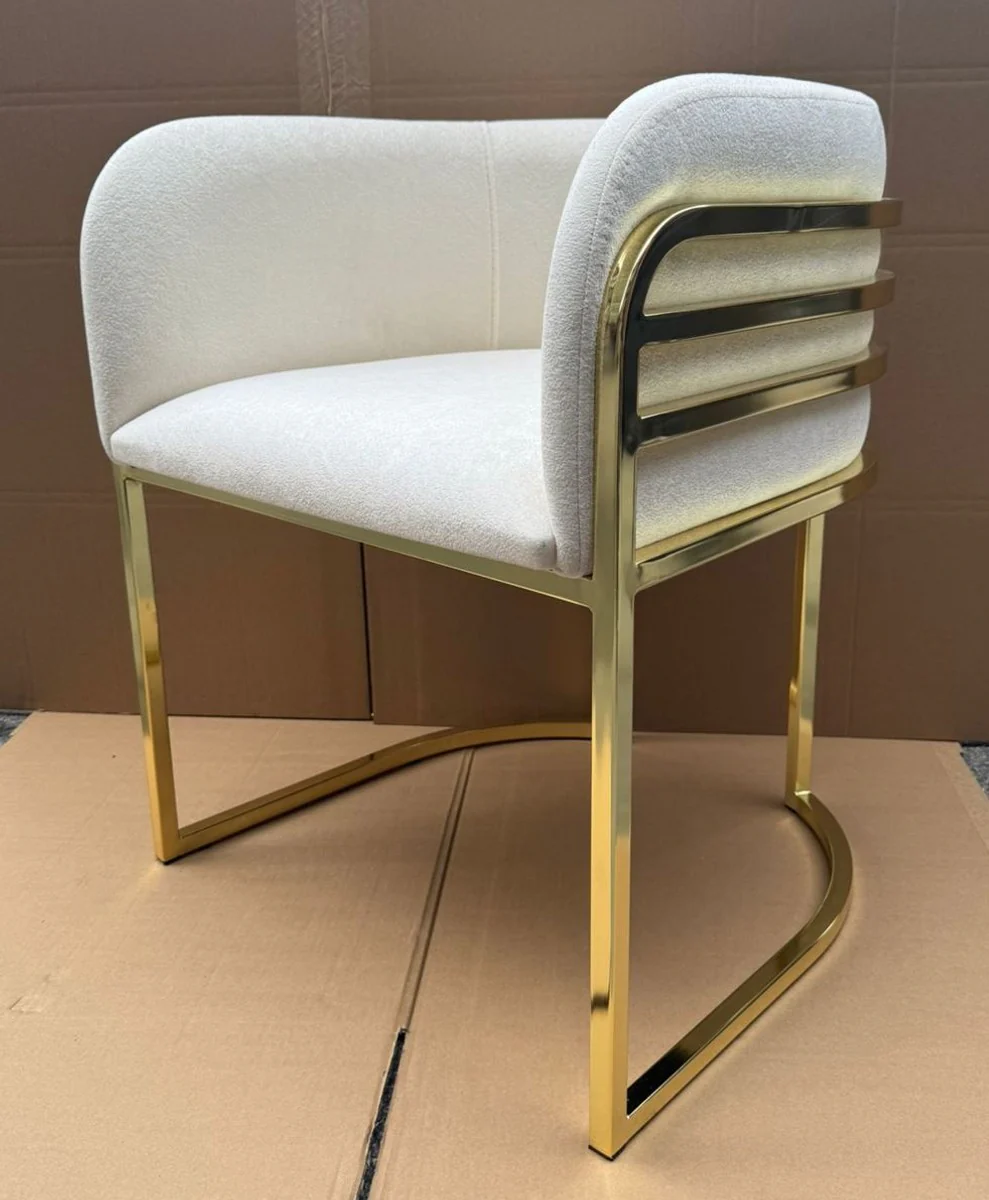 Luxury dining room chair with armrests white / gold H. 74 cm - Dining room furniture