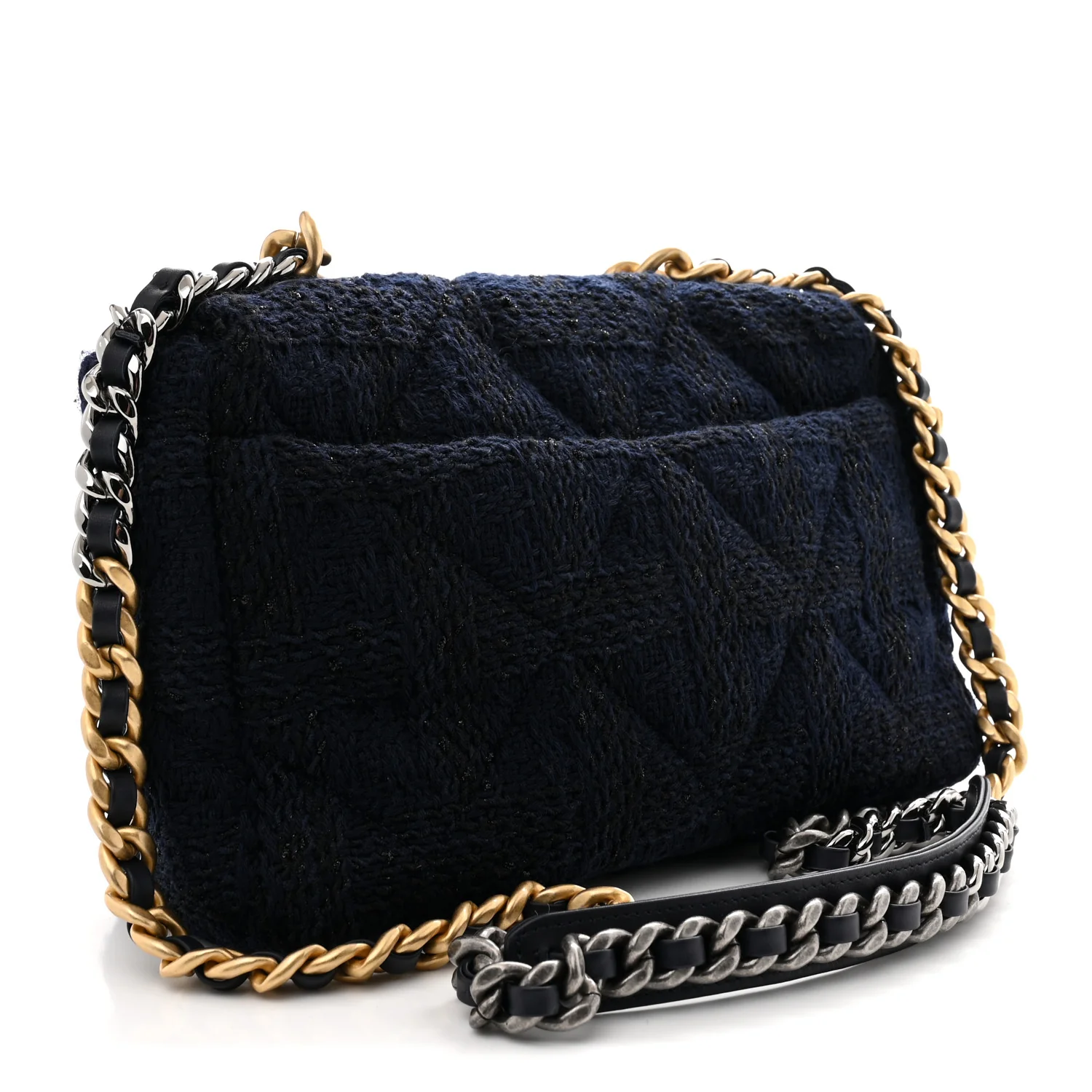 Tweed Quilted Large Chanel 19 Flap Navy Blue - Top Club