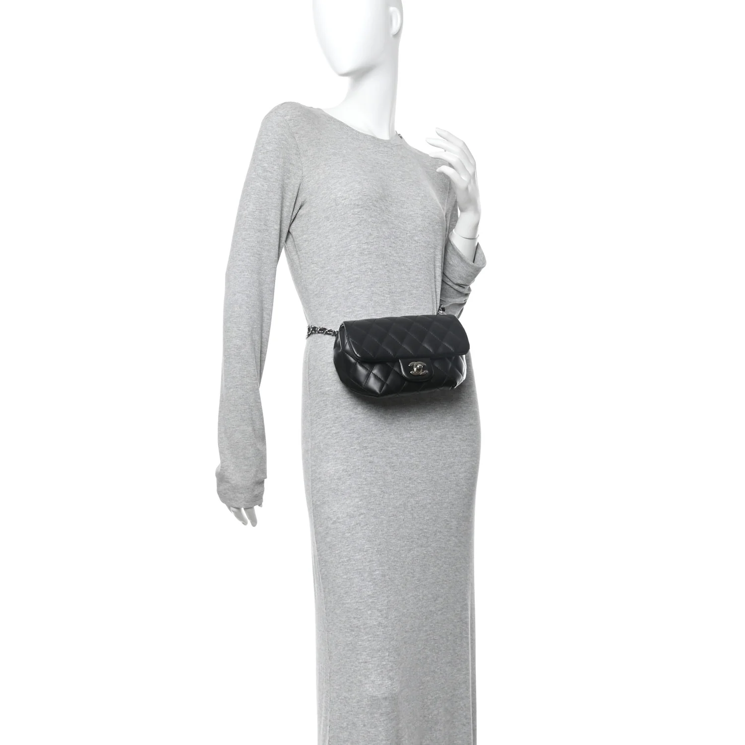 Calfskin Quilted CC Uniform Flap Belt Bag Black