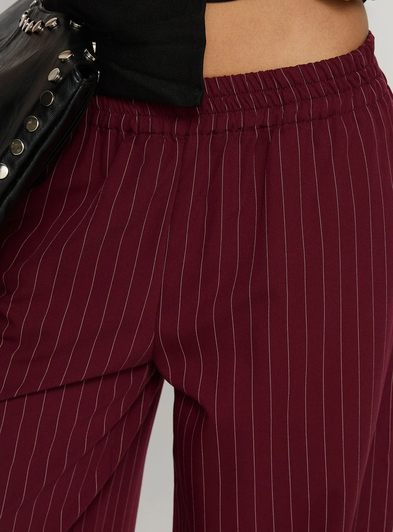 Jaysa Baggy Wide Leg Pant Burgundy Pinstripe
