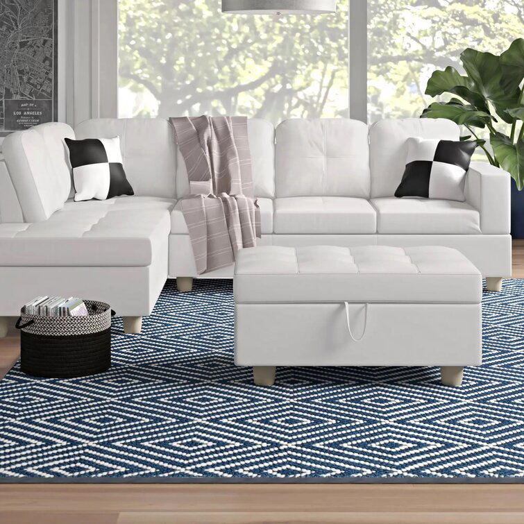 Wilhelmine 103.5 Large Faux Leather Sofa & Chaise with Ottoman