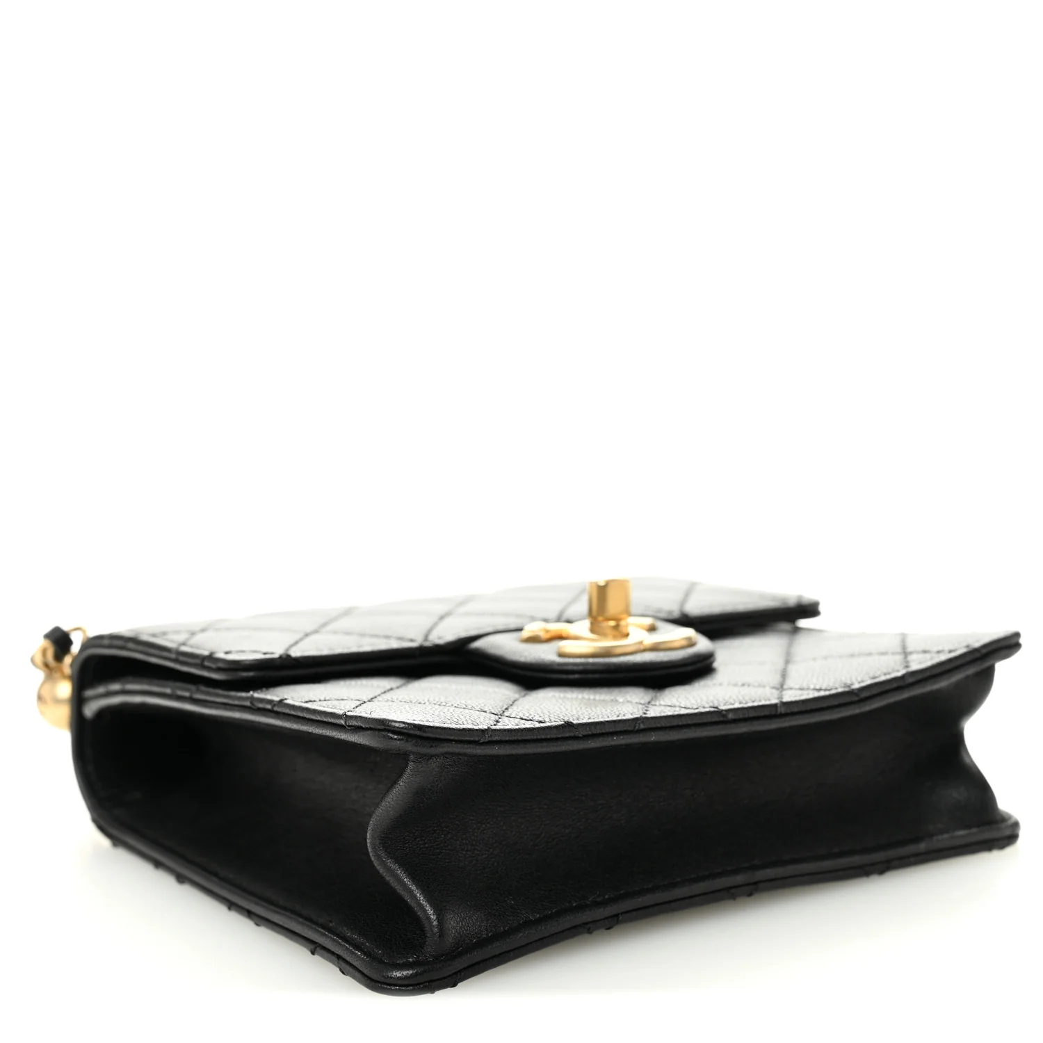 Goatskin Quilted Chic Pearls Flap Black - Top Club
