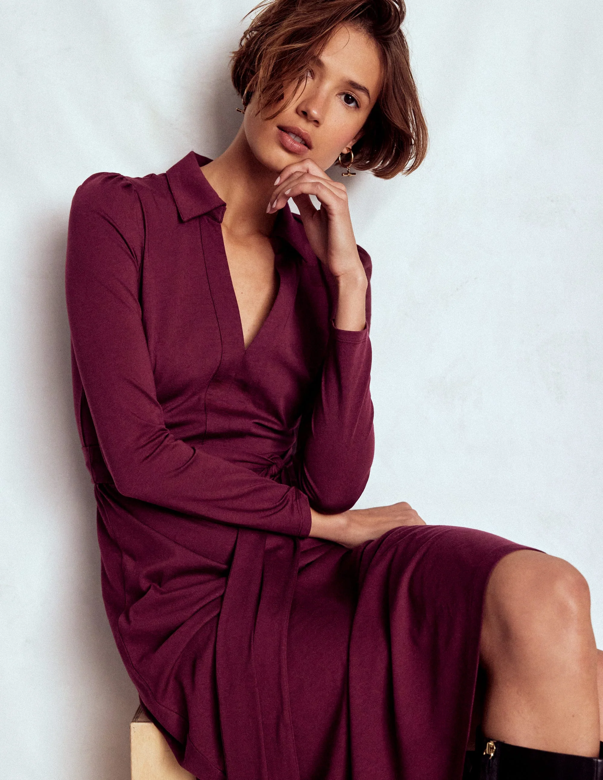 Imogen Jerseykleid mit Kragen-Dunkelviolett