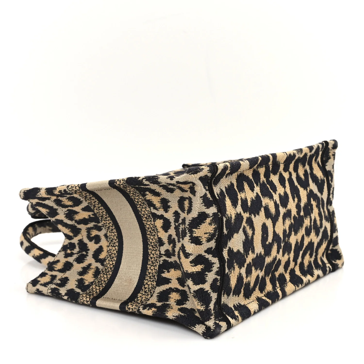 Canvas Mizza Embroidered Small Leopard Book Tote Beige - Top Club