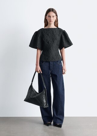 & Other Stories JACQUARD PUFF-SLEEVE TOP