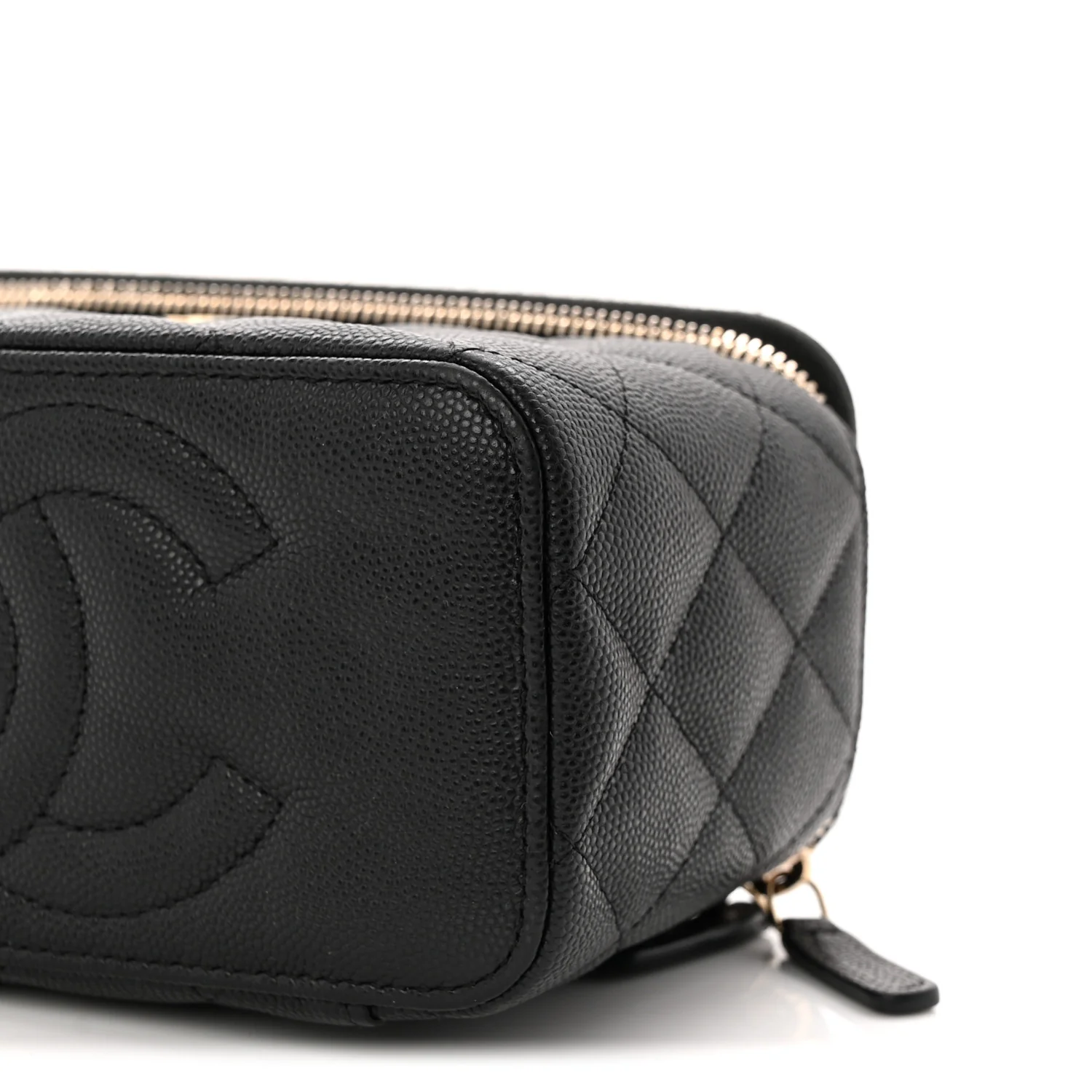 Caviar Quilted Small Vanity Case With Chain Black - Top Club