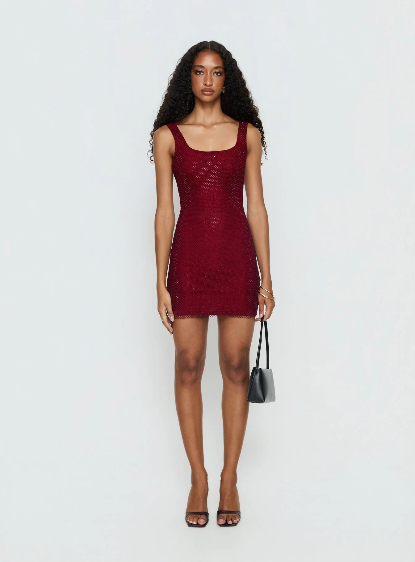 Epiphanies Net Mini Dress Burgundy