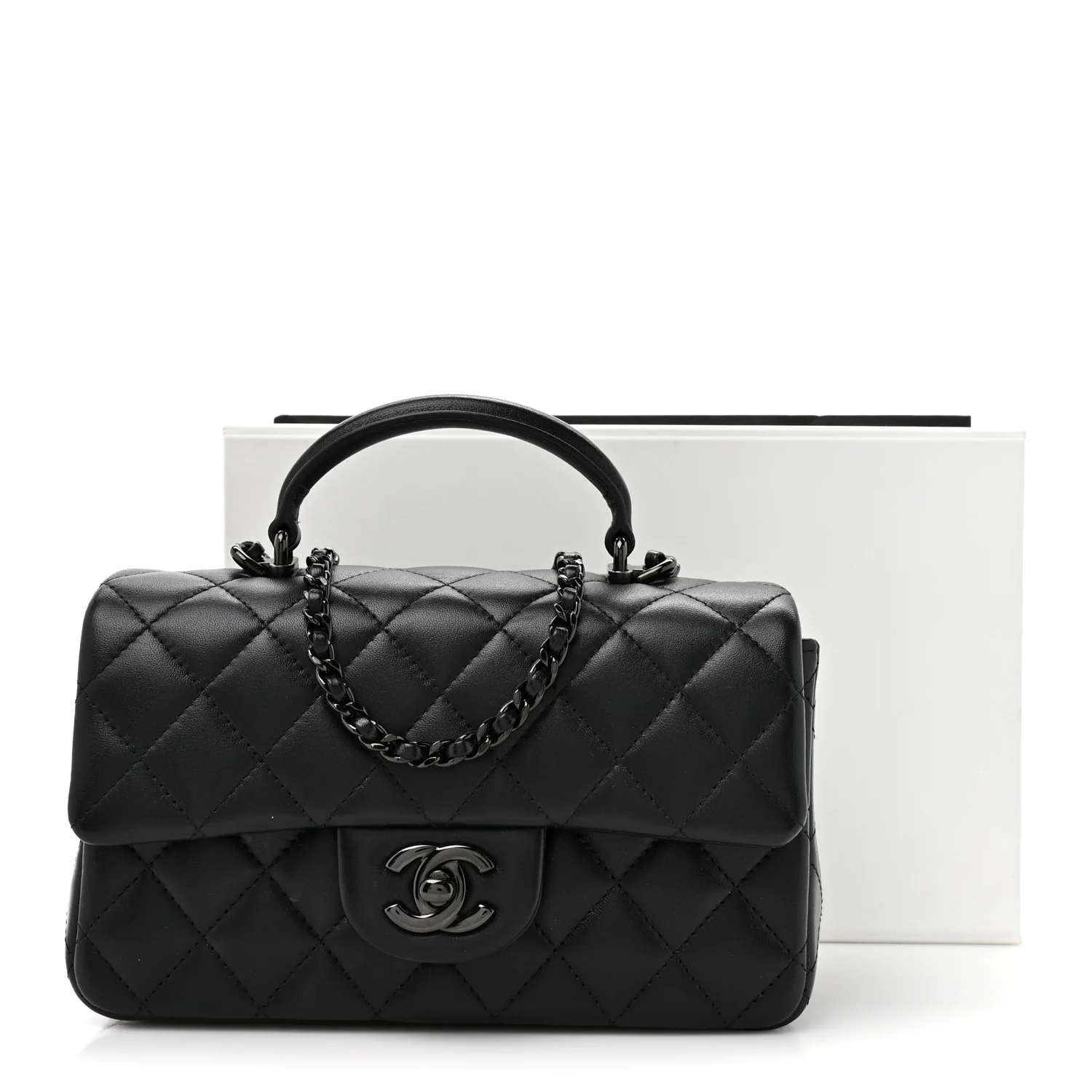 Lambskin Quilted Mini Top Handle Rectangular Flap So Black - Top Club