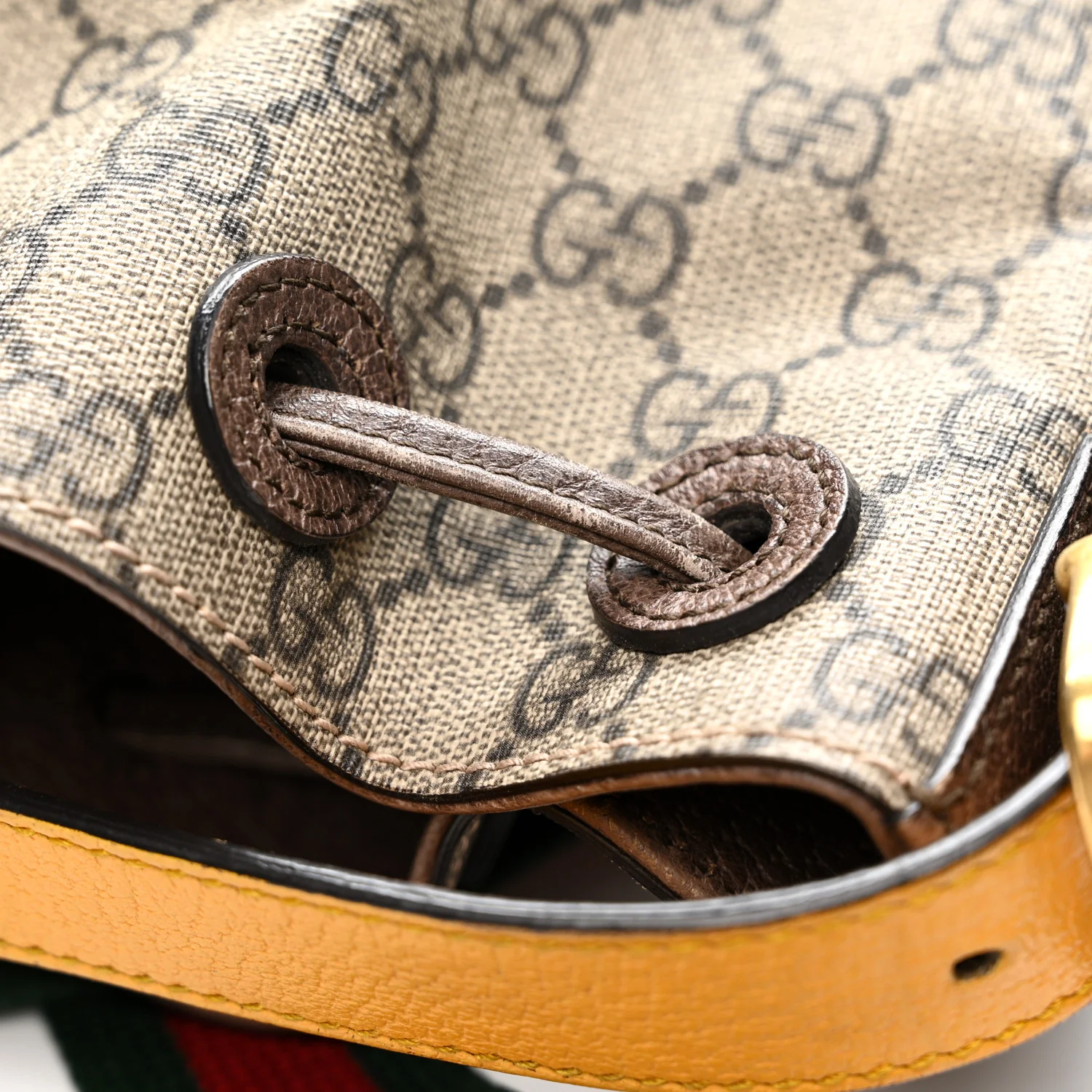 GG Supreme Monogram Neo Vintage Drawstring Bucket Backpack Beige New Acero Crop - Top Club