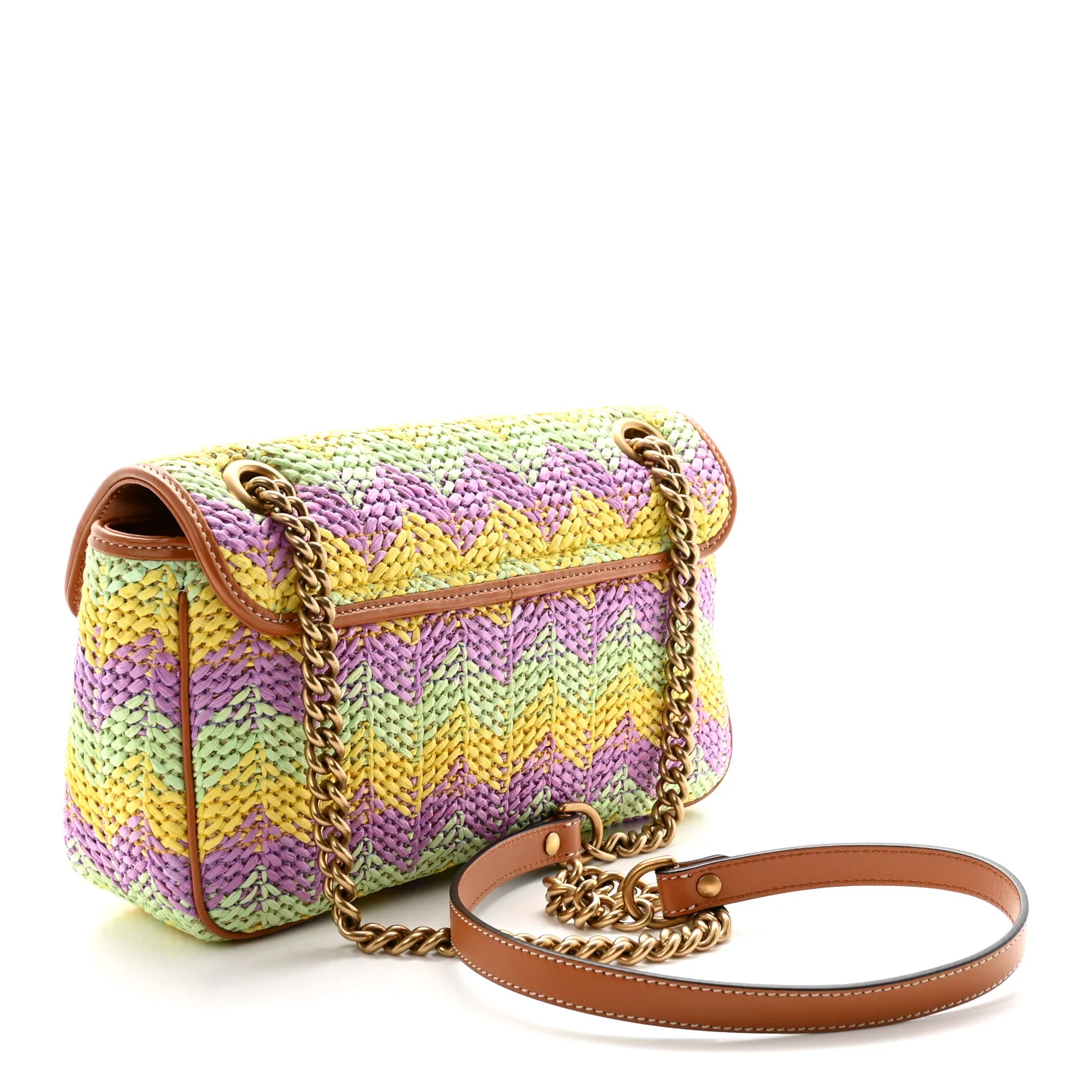 Calfskin Raffia Woven Small GG Marmont Shoulder Bag Multicolor - Top Club
