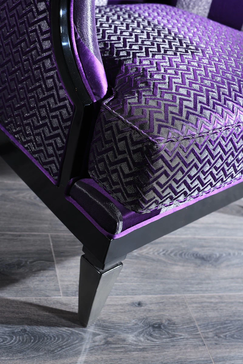 Luxury Baroque Living Room Set Purple / Black / Silver - 2 Sofas & 2 Armchairs & 1 Coffee Table & 2 Side Tables - Baroque Furniture