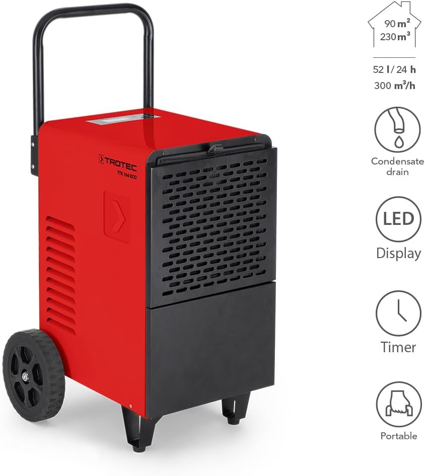 TROTEC Deumidificatore TTK 166 ECO – potenza 52 L/giorno – superficie 90 m² / 230 m³ – essiccatore per edifici – per ambienti grandi