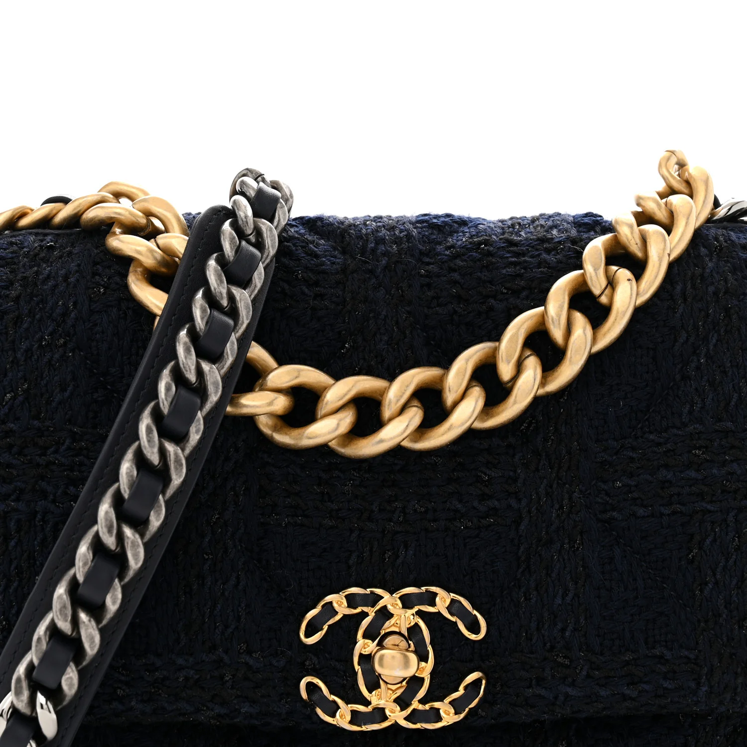 Tweed Quilted Large Chanel 19 Flap Navy Blue - Top Club