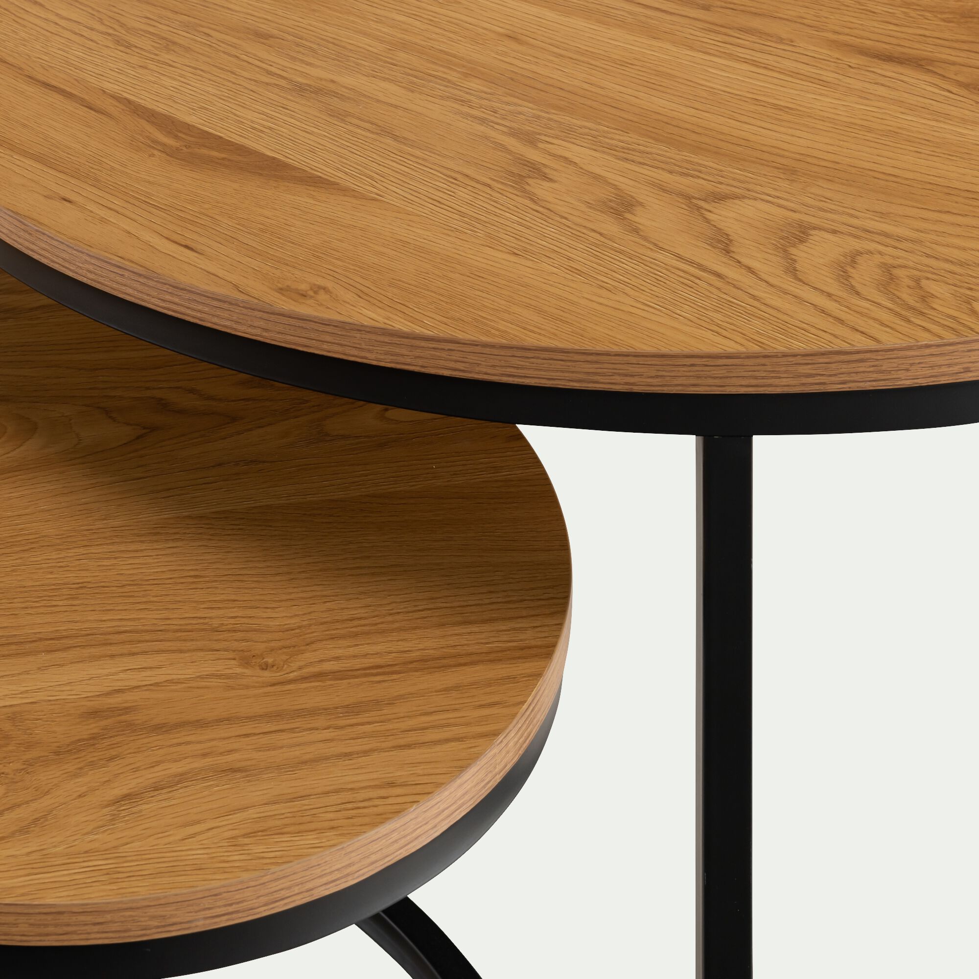 ZENA - Set de 2 tables basses gigognes en bois et métal - bois clair