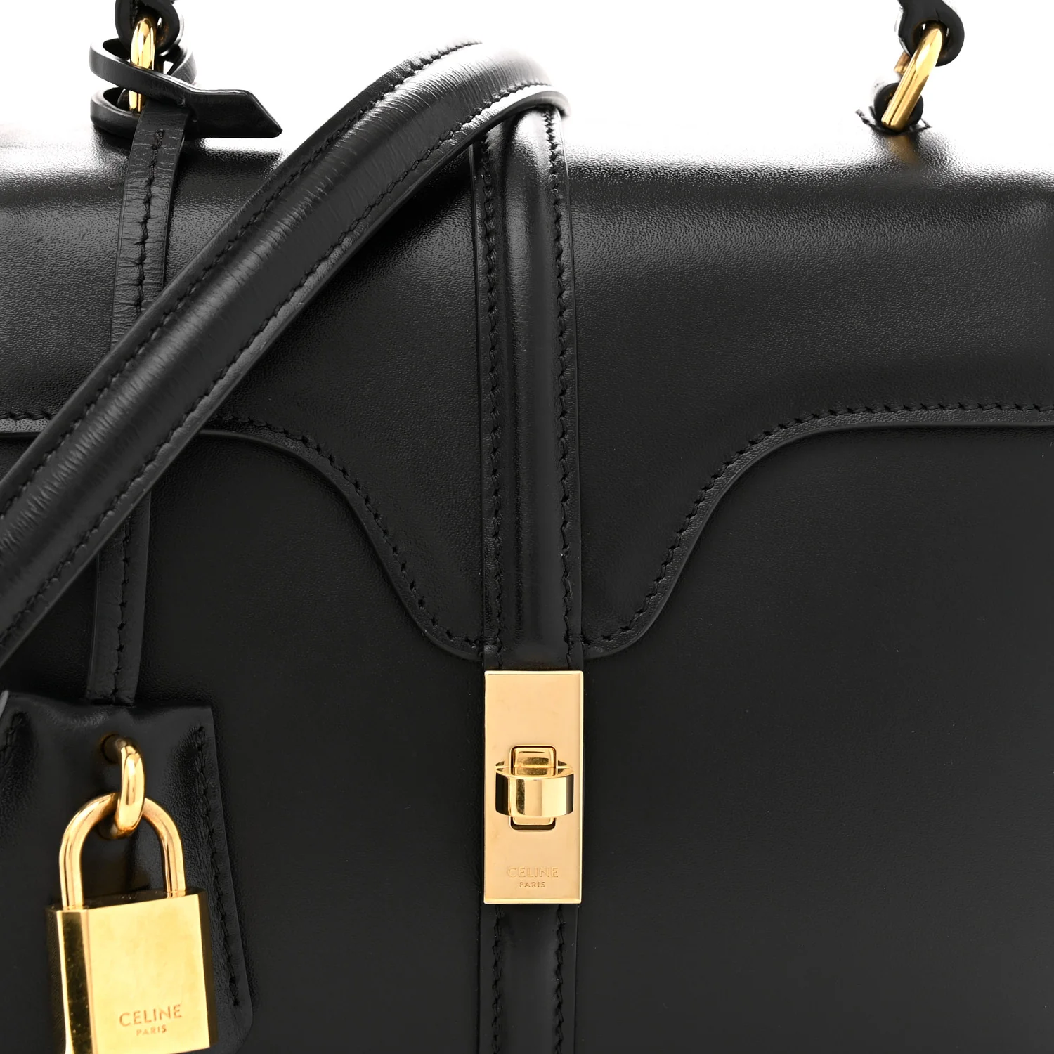 Satinated Calfskin Small 16 Top Handle Bag Black - Top Club