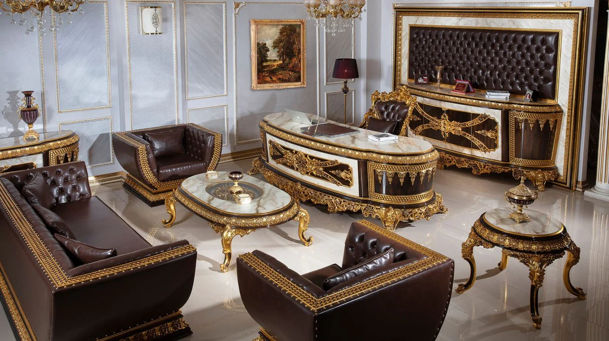 Luxury baroque side table white / dark brown / gold - magnificent solid wood table in baroque style - baroque living room furniture - noble and magnificent