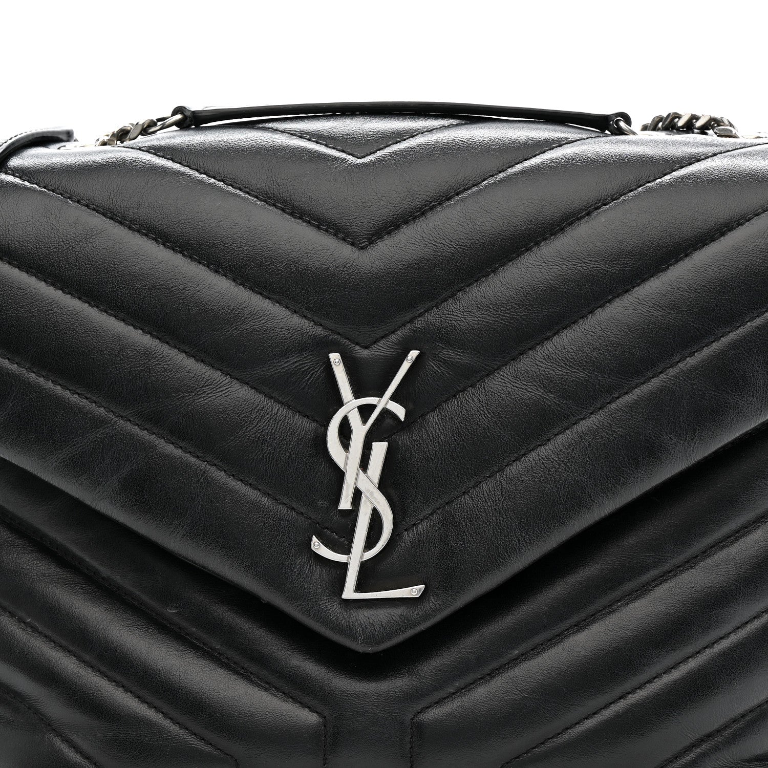 Calfskin Y Quilted Monogram Medium Loulou Chain Satchel Black - Top Club