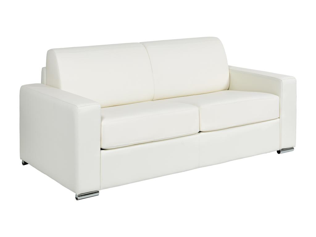 Sofá cama de 3 plazas de apertura rápida de cuero de búfalo blanco - Cama de 140 cm - Colchón de 22 cm - CALITO