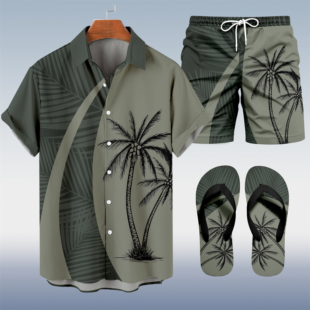 Suitmens Men's Hawaii Vacations Print Shirt Three-Piece Set 055