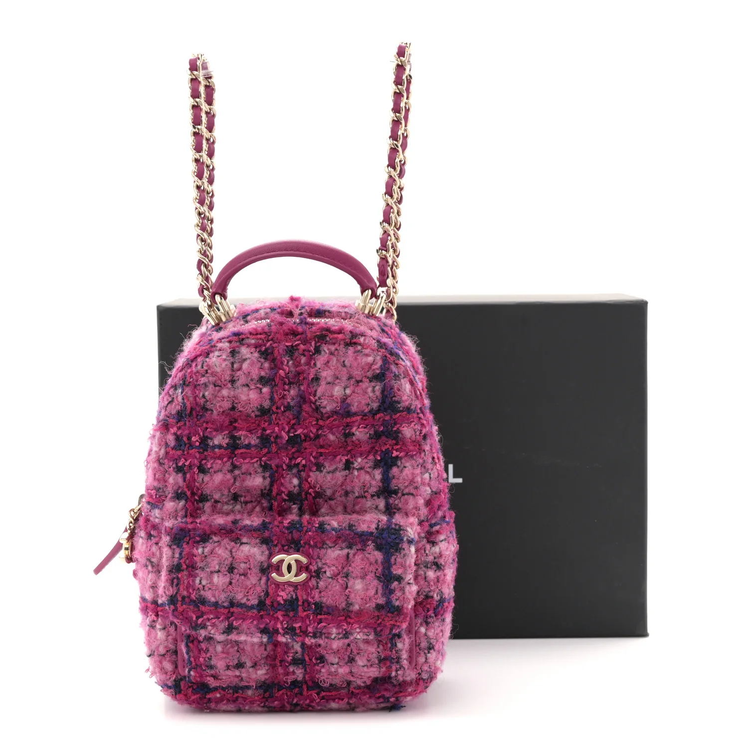 Tweed Quilted CC Mini Classic Backpack Fuchsia Navy - Top Club