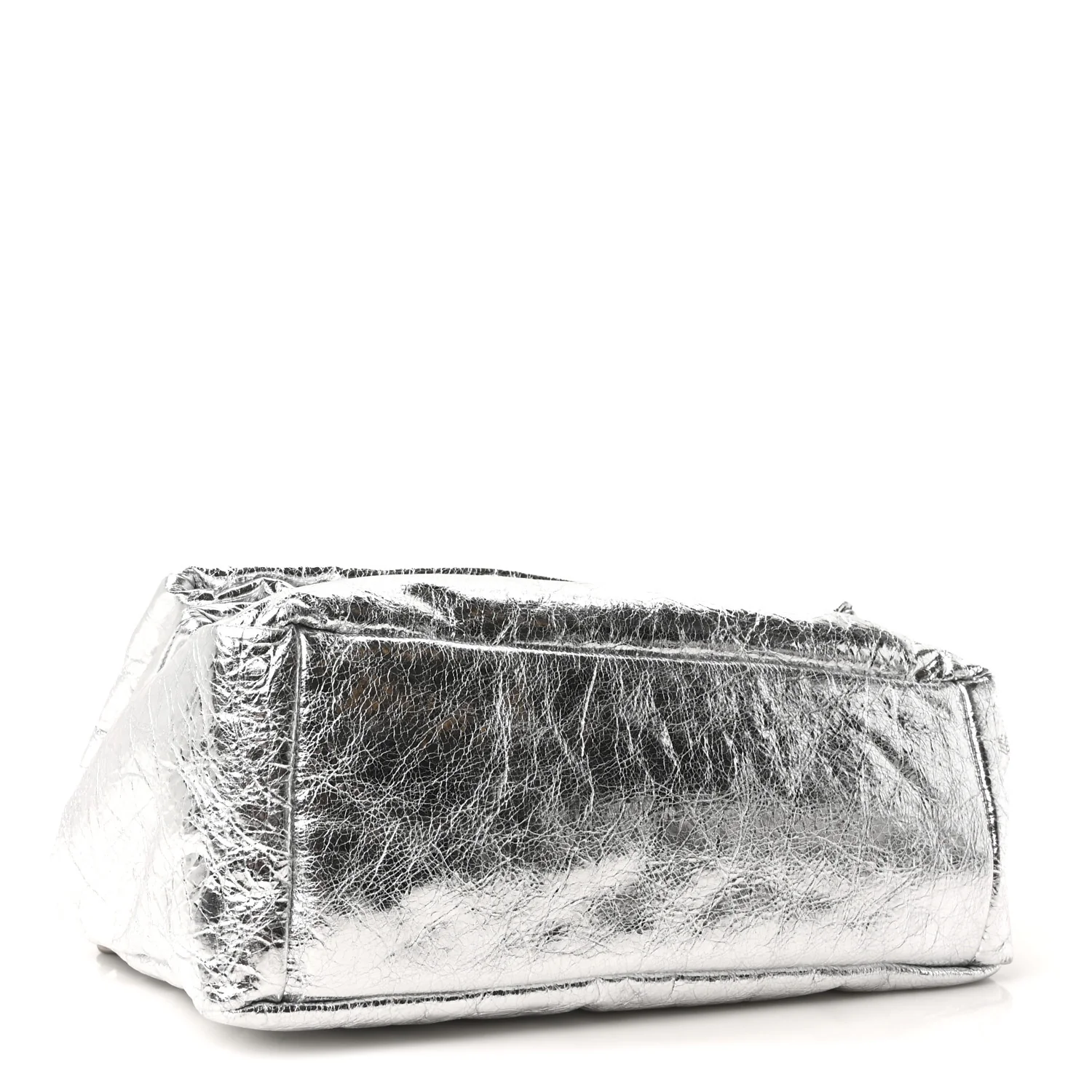Metallized Arena Calfskin Medium Monaco Chain Shoulder Bag Silver - Top Club