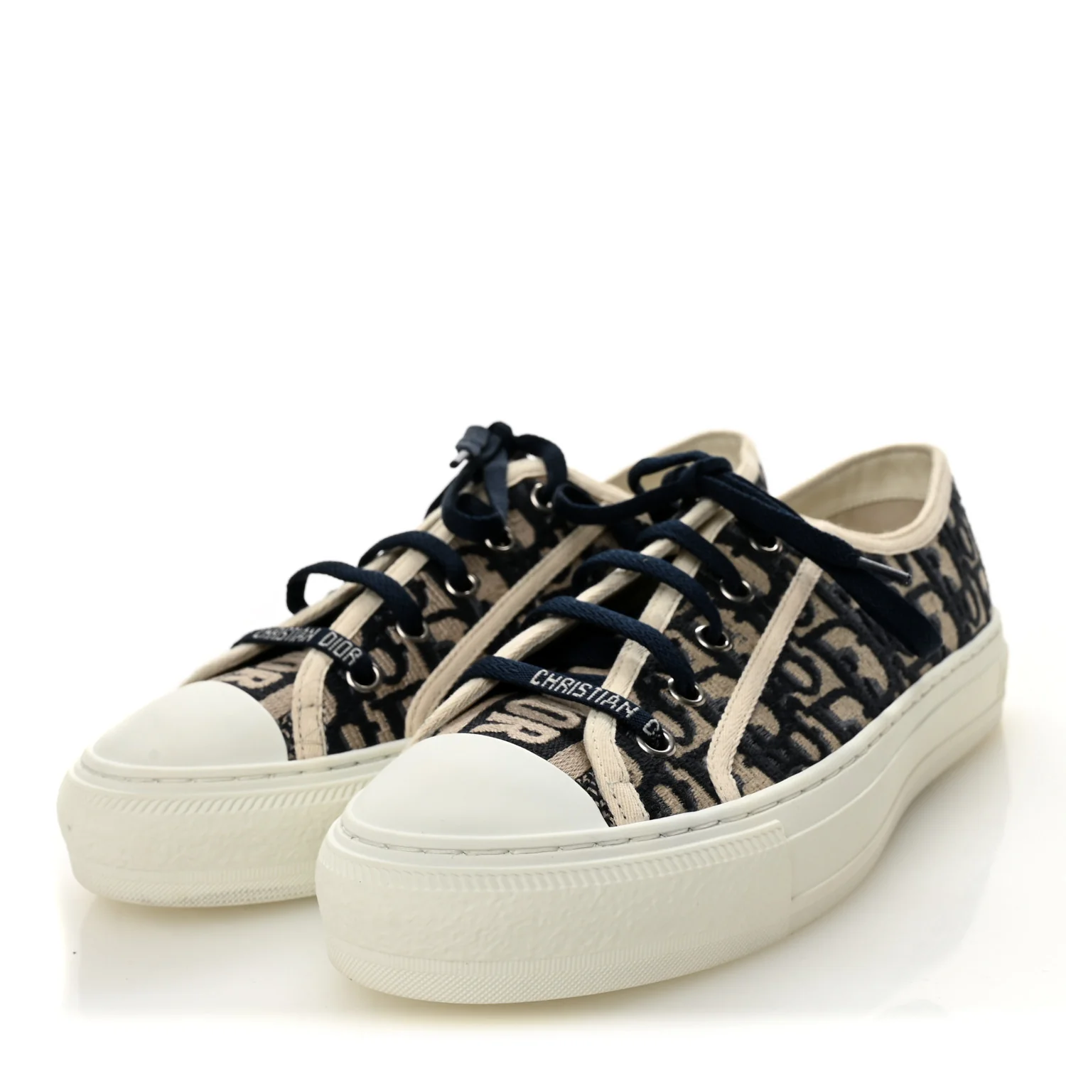 Canvas Oblique Walk'N'Dior Low Top Sneakers 38.5 Deep Blue - Top Club