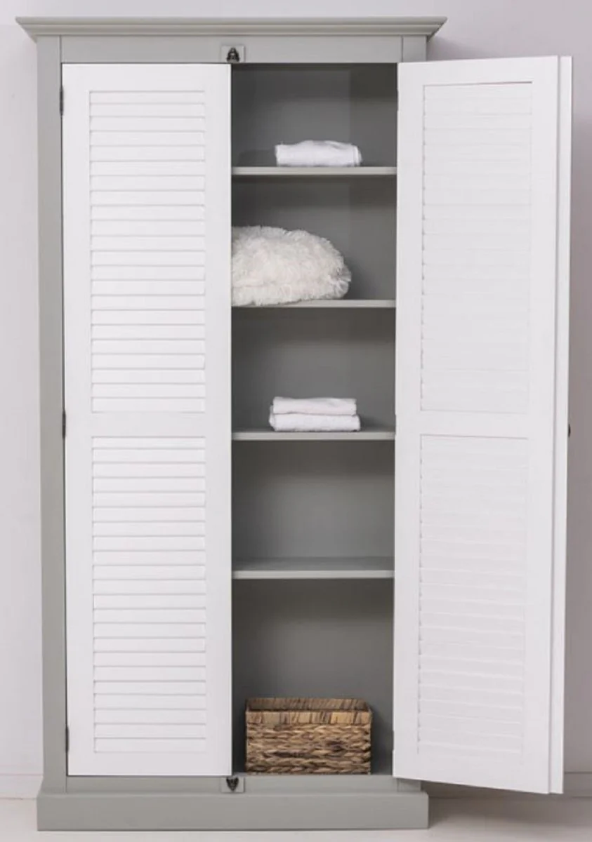 Country house style wardrobe gray / white 109 x 40 x H. 210 cm - Solid wood bedroom wardrobe with 2 doors - Country house style bedroom furniture - Solid wood furniture in country house style