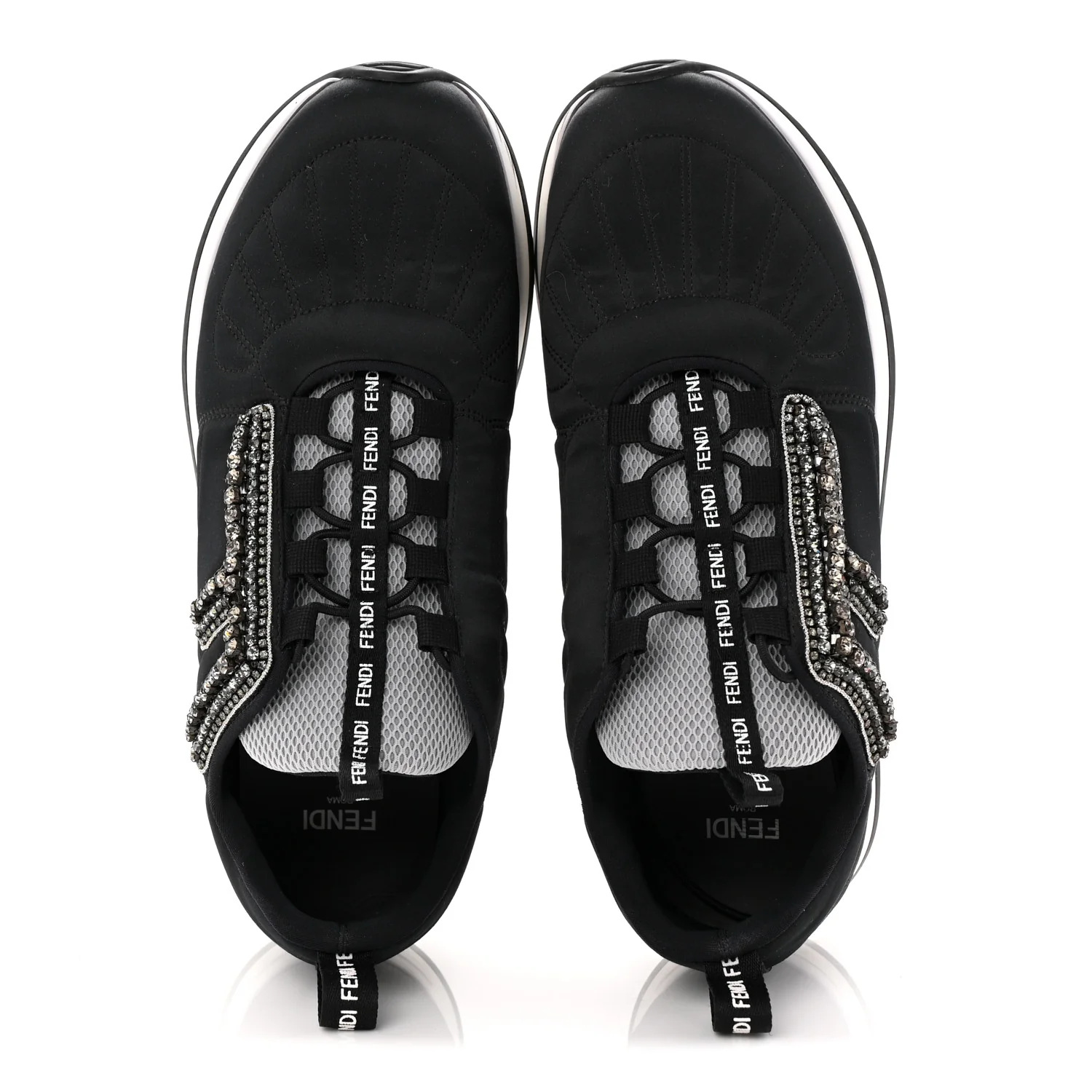 Stretch Satin Crystal Embellished FFreedom Sneakers 38 Black - Top Club