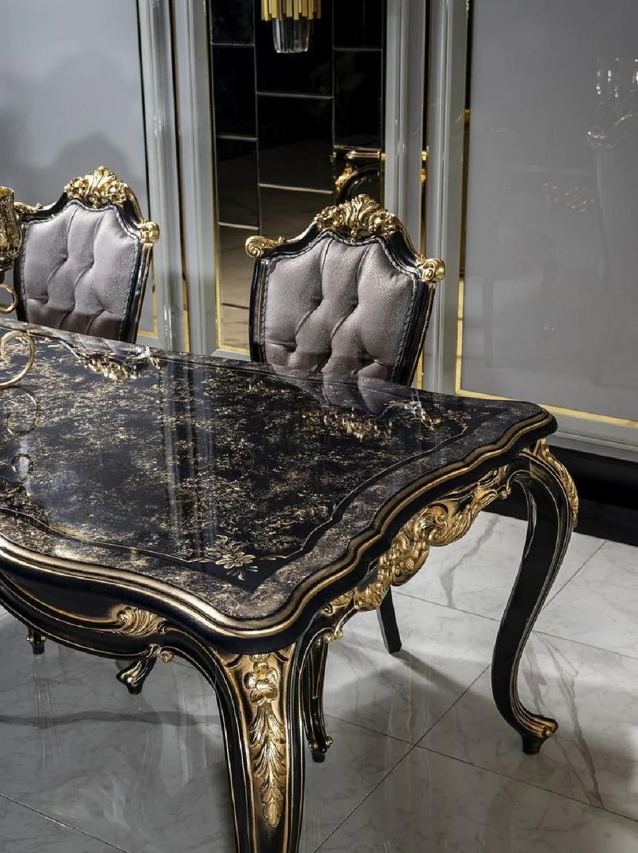 Luxury baroque dining table black / gold - noble solid wood dining room table - baroque dining room furniture - noble & magnificent interior