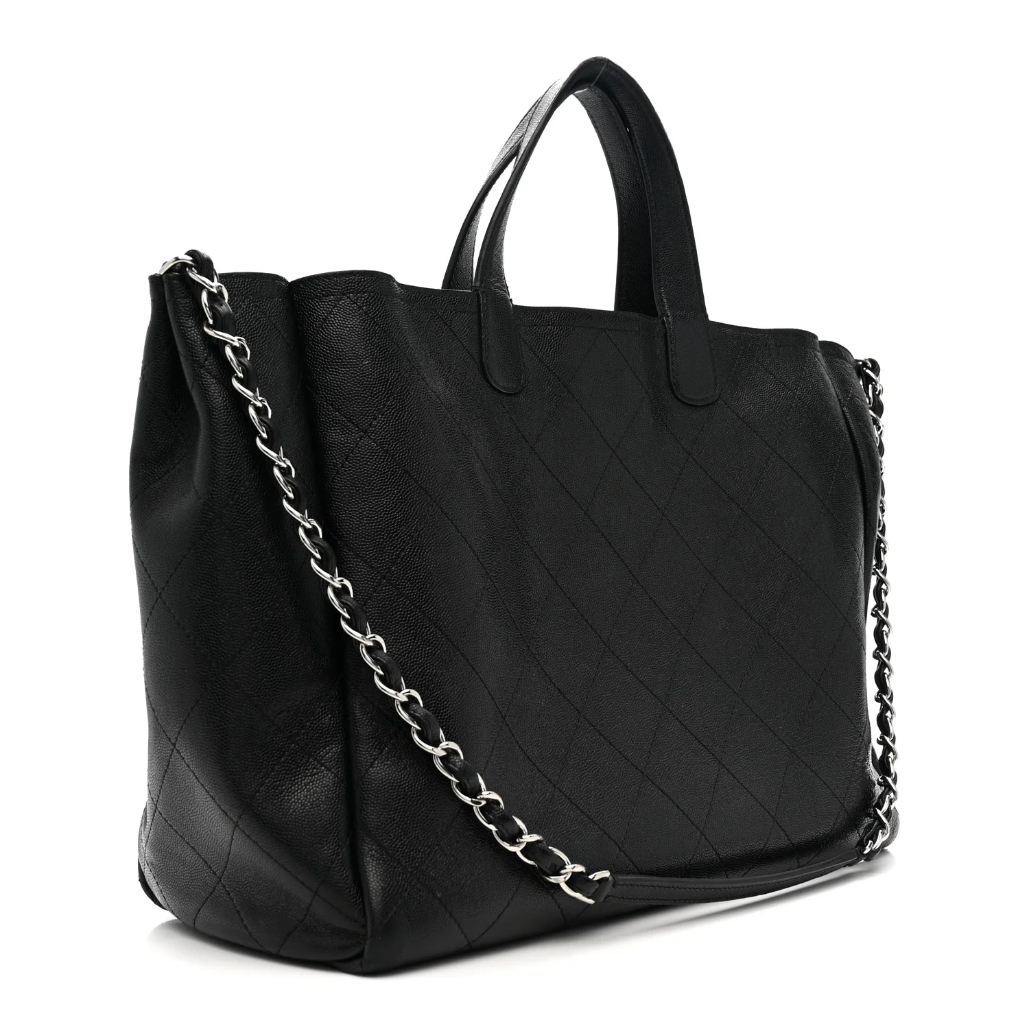 Caviar Stitched Large Lady Coco Shopping Tote Black - Top Club